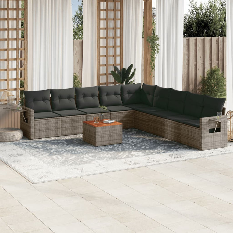 vidaXL 10 Piece Garden Sofa Set with Cushions Grey Poly Rattan