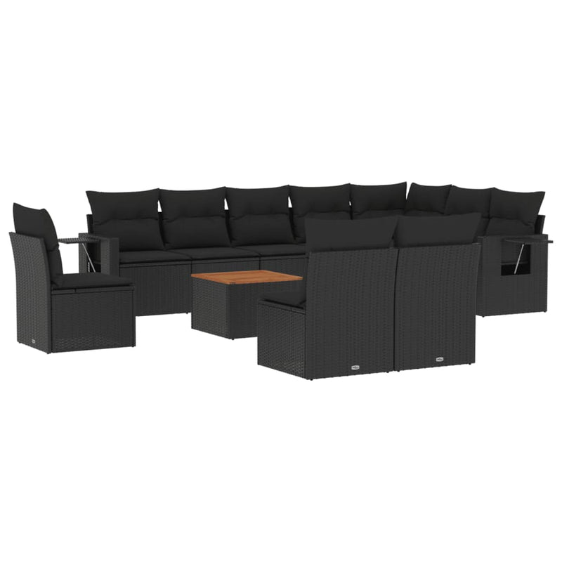 vidaXL 11 Piece Garden Sofa Set with Cushions Black Poly Rattan