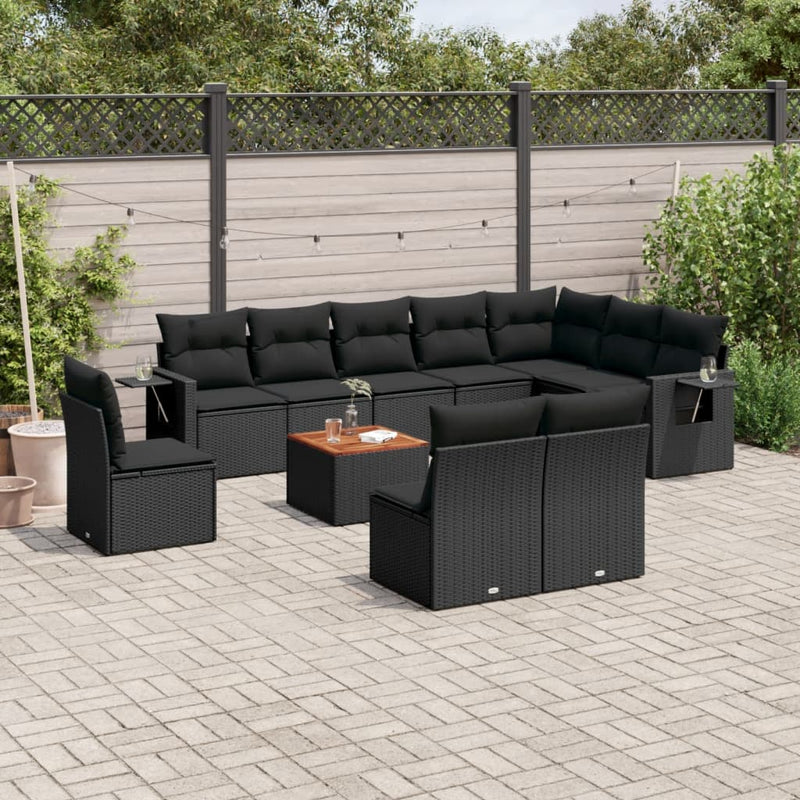 vidaXL 11 Piece Garden Sofa Set with Cushions Black Poly Rattan