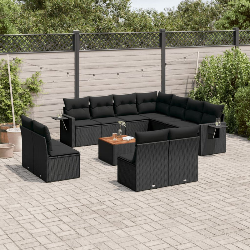 vidaXL 12 Piece Garden Sofa Set with Cushions Black Poly Rattan