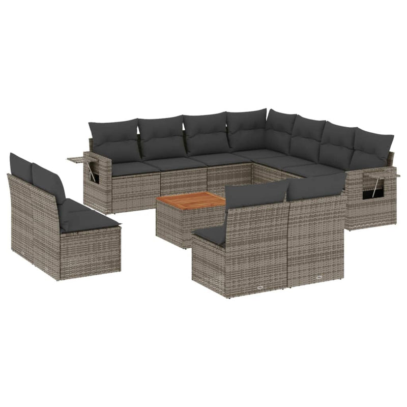 12 Piece Garden Sofa Set with Cushions Grey Poly Rattan