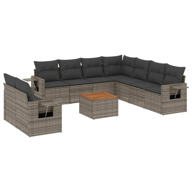 vidaXL 10 Piece Garden Sofa Set with Cushions Grey Poly Rattan