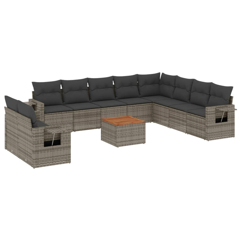 vidaXL 11 Piece Garden Sofa Set with Cushions Grey Poly Rattan