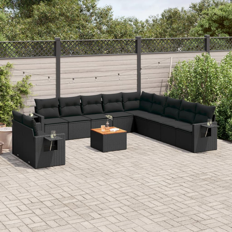 vidaXL 12 Piece Garden Sofa Set with Cushions Black Poly Rattan