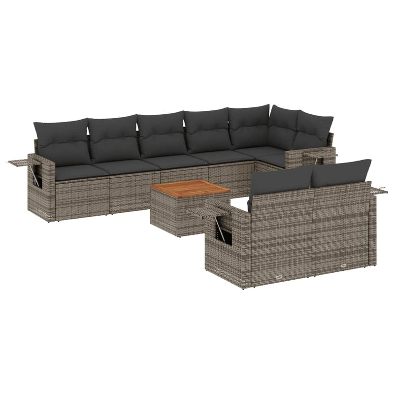 9 Piece Garden Sofa Set with Cushions Grey Poly Rattan