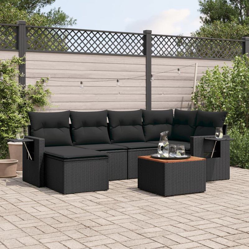 vidaXL 7 Piece Garden Sofa Set with Cushions Black Poly Rattan