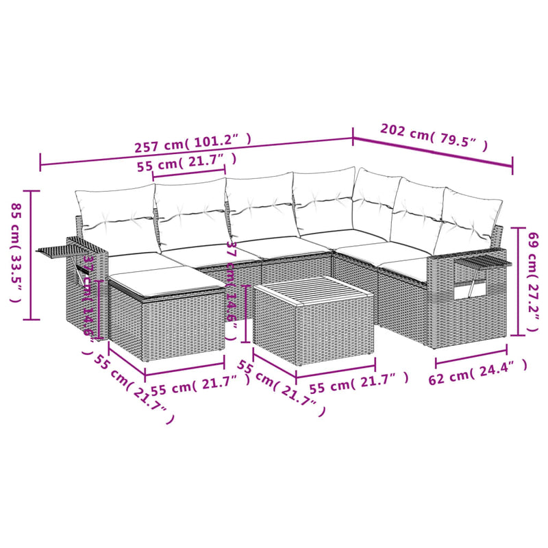 vidaXL 8 Piece Garden Sofa Set with Cushions Grey Poly Rattan