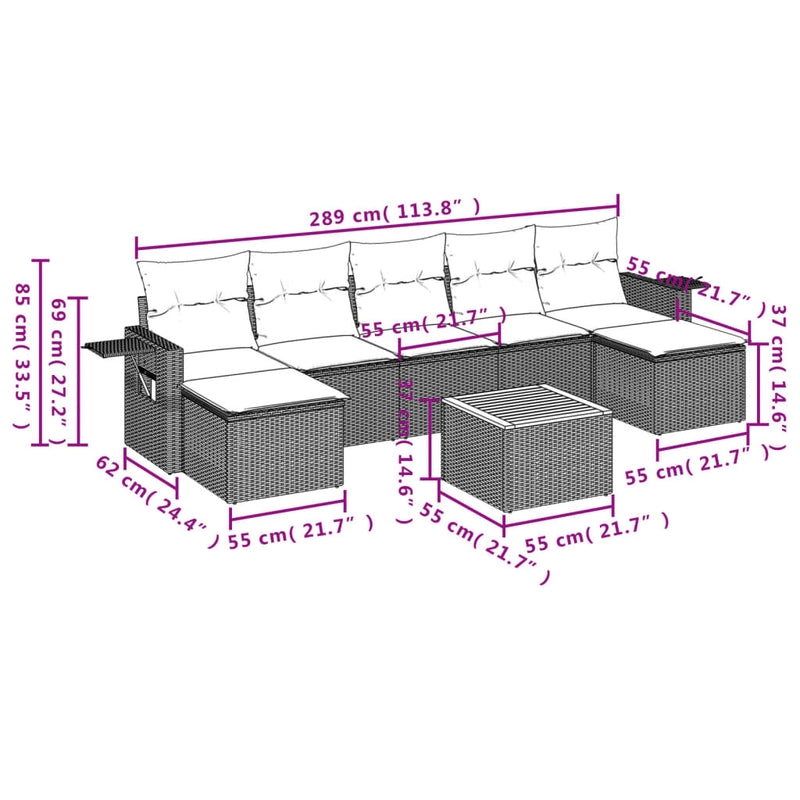 vidaXL 8 Piece Garden Sofa Set with Cushions Black Poly Rattan