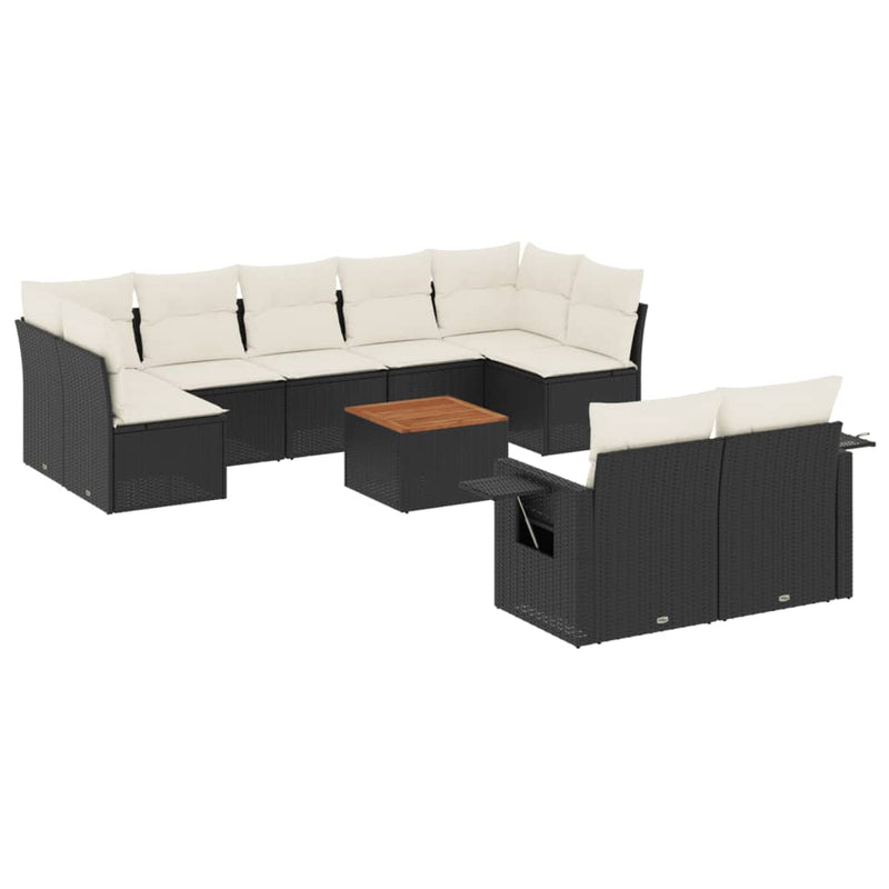 vidaXL 10 Piece Garden Sofa Set with Cushions Black Poly Rattan
