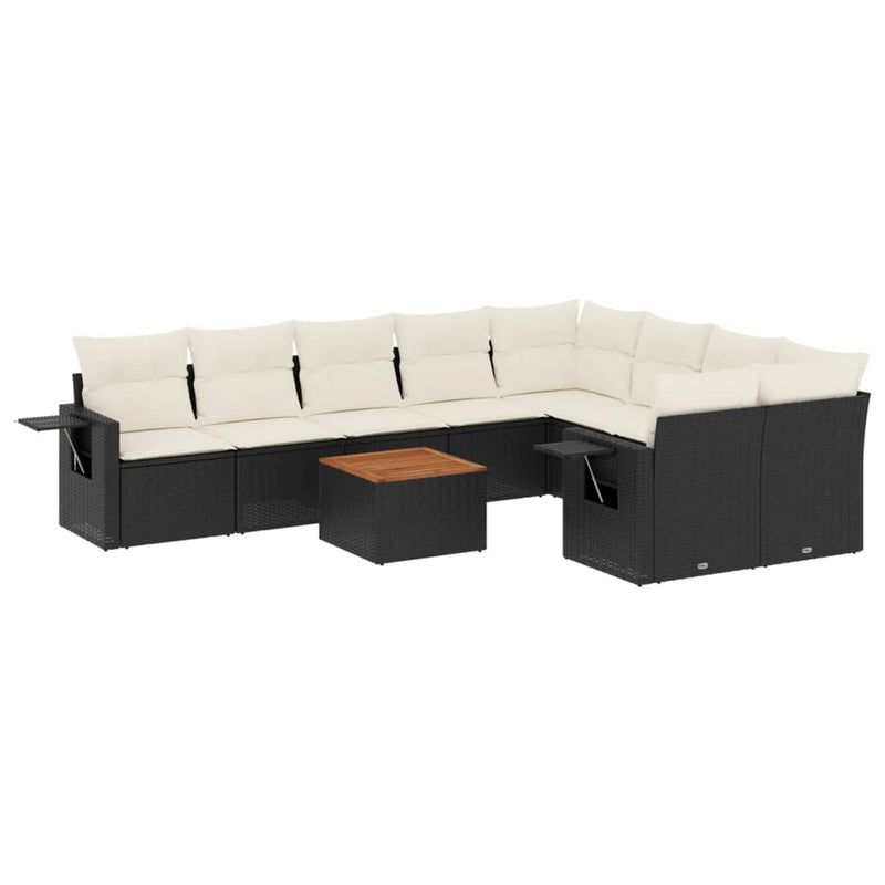 vidaXL 10 Piece Garden Sofa Set with Cushions Black Poly Rattan
