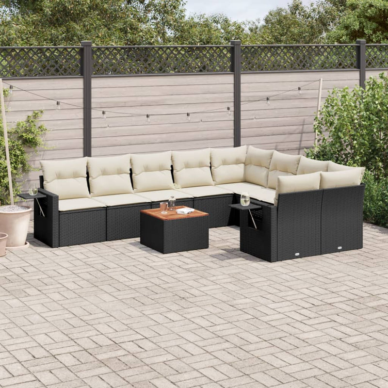 vidaXL 10 Piece Garden Sofa Set with Cushions Black Poly Rattan
