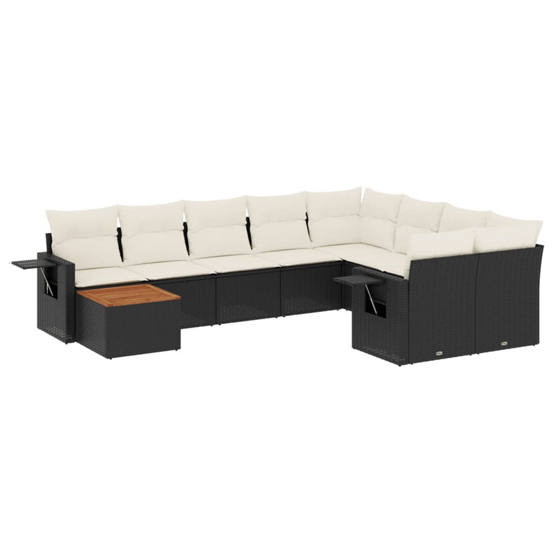 vidaXL 10 Piece Garden Sofa Set with Cushions Black Poly Rattan