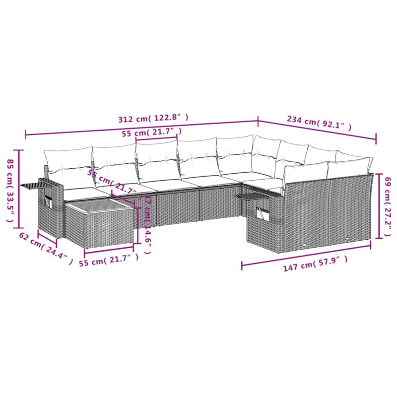 vidaXL 10 Piece Garden Sofa Set with Cushions Black Poly Rattan