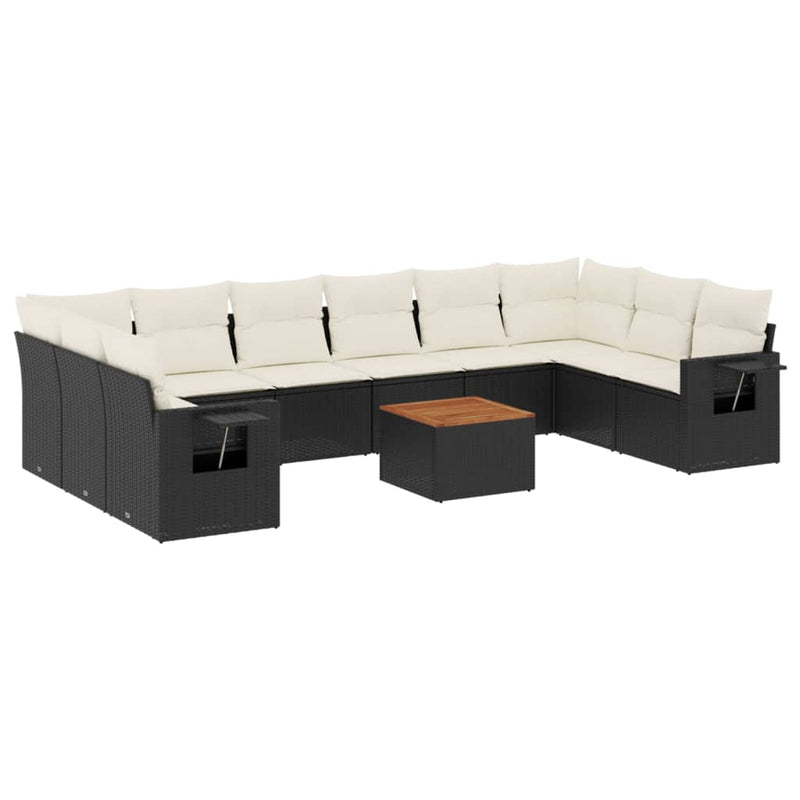 vidaXL 11 Piece Garden Sofa Set with Cushions Black Poly Rattan