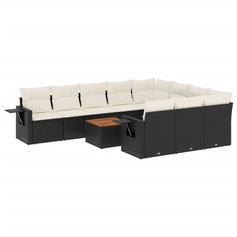 vidaXL 11 Piece Garden Sofa Set with Cushions Black Poly Rattan