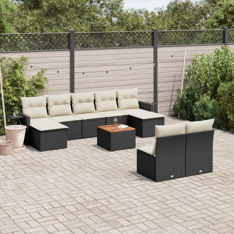 vidaXL 10 Piece Garden Sofa Set with Cushions Black Poly Rattan