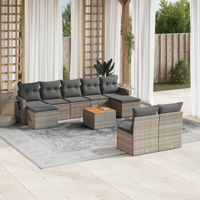 vidaXL 10 Piece Garden Sofa Set with Cushions Grey Poly Rattan
