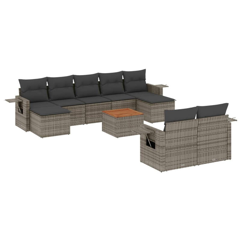 10 Piece Garden Sofa Set with Cushions Grey Poly Rattan