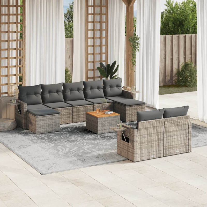 vidaXL 10 Piece Garden Sofa Set with Cushions Grey Poly Rattan