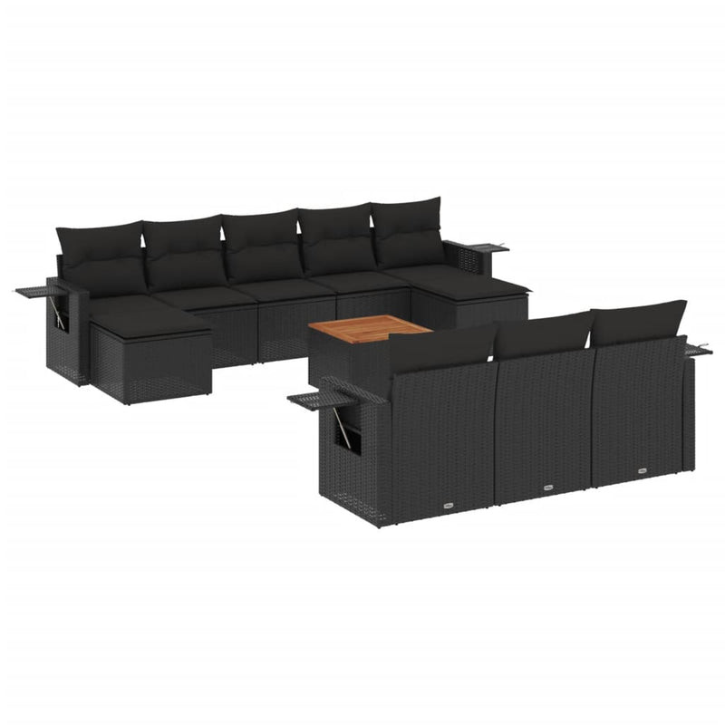 vidaXL 11 Piece Garden Sofa Set with Cushions Black Poly Rattan