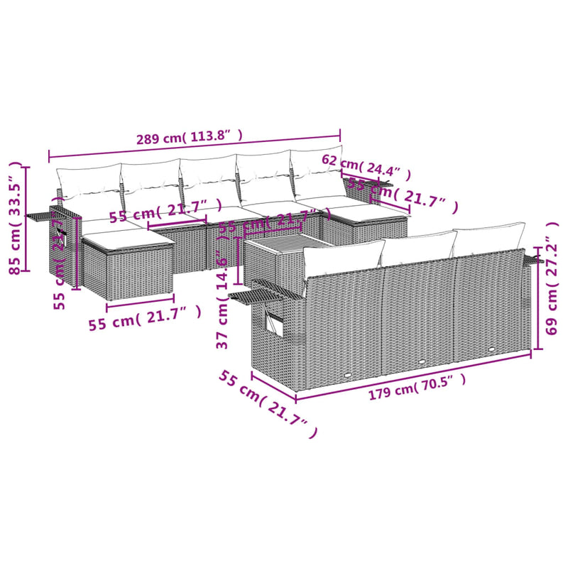 vidaXL 11 Piece Garden Sofa Set with Cushions Black Poly Rattan