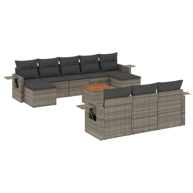 11 Piece Garden Sofa Set with Cushions Grey Poly Rattan