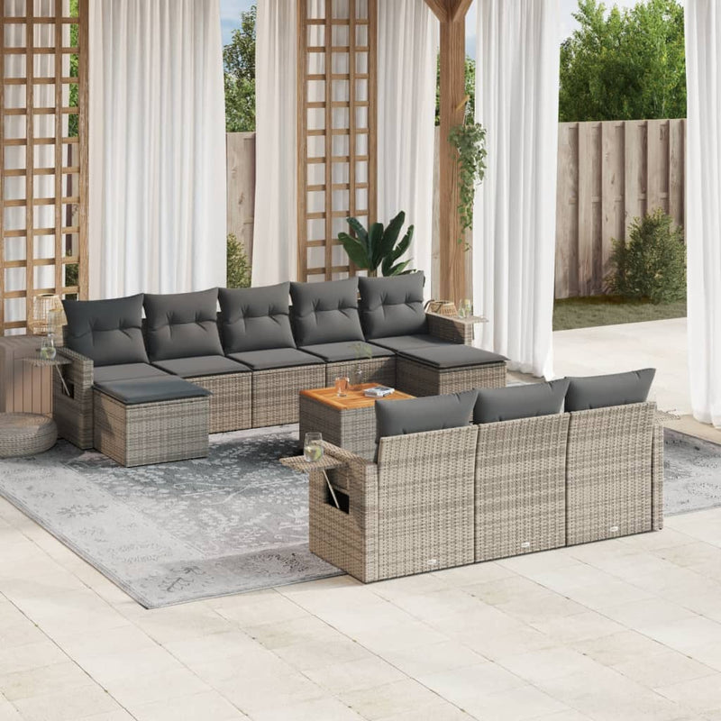 11 Piece Garden Sofa Set with Cushions Grey Poly Rattan