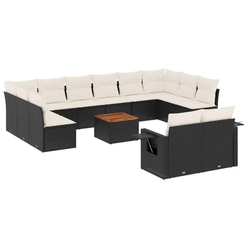 vidaXL 13 Piece Garden Sofa Set with Cushions Black Poly Rattan