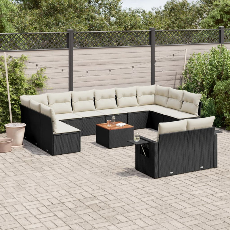 vidaXL 13 Piece Garden Sofa Set with Cushions Black Poly Rattan