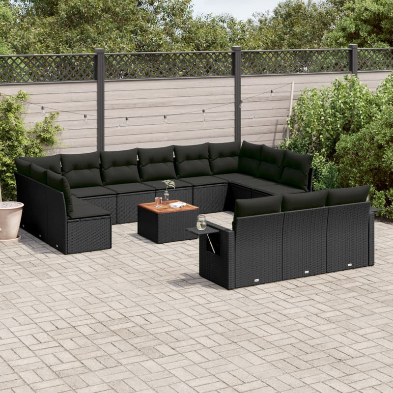 vidaXL 14 Piece Garden Sofa Set with Cushions Black Poly Rattan
