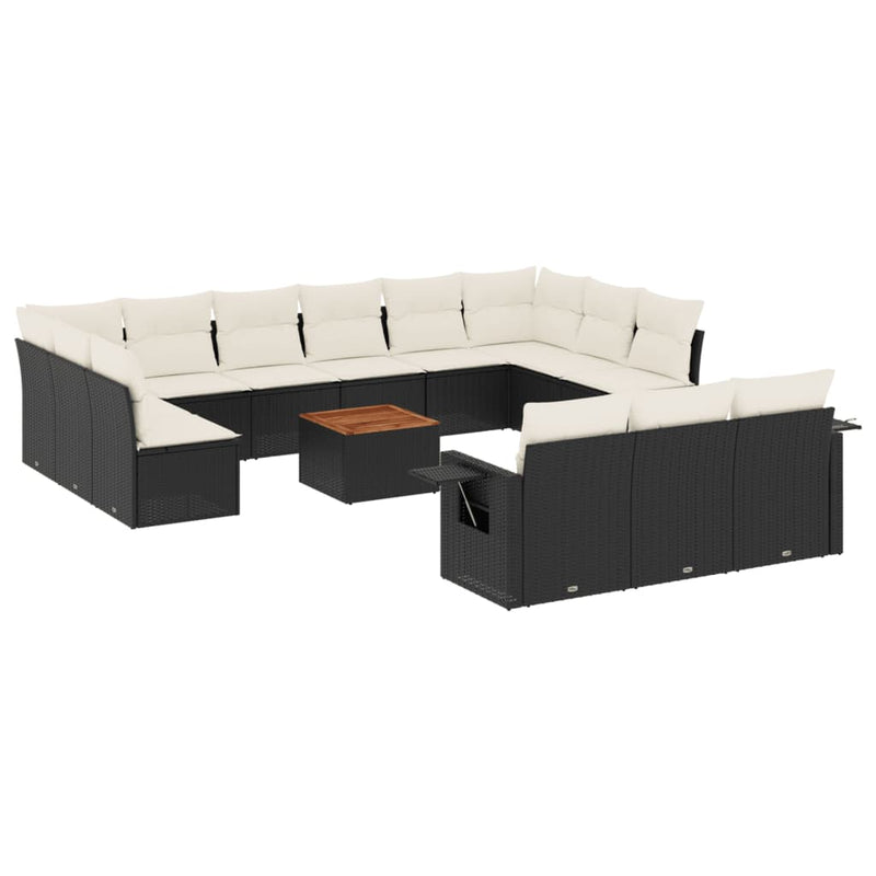 vidaXL 14 Piece Garden Sofa Set with Cushions Black Poly Rattan
