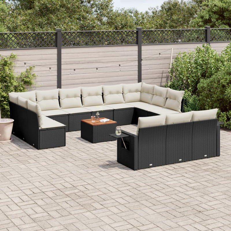 vidaXL 14 Piece Garden Sofa Set with Cushions Black Poly Rattan