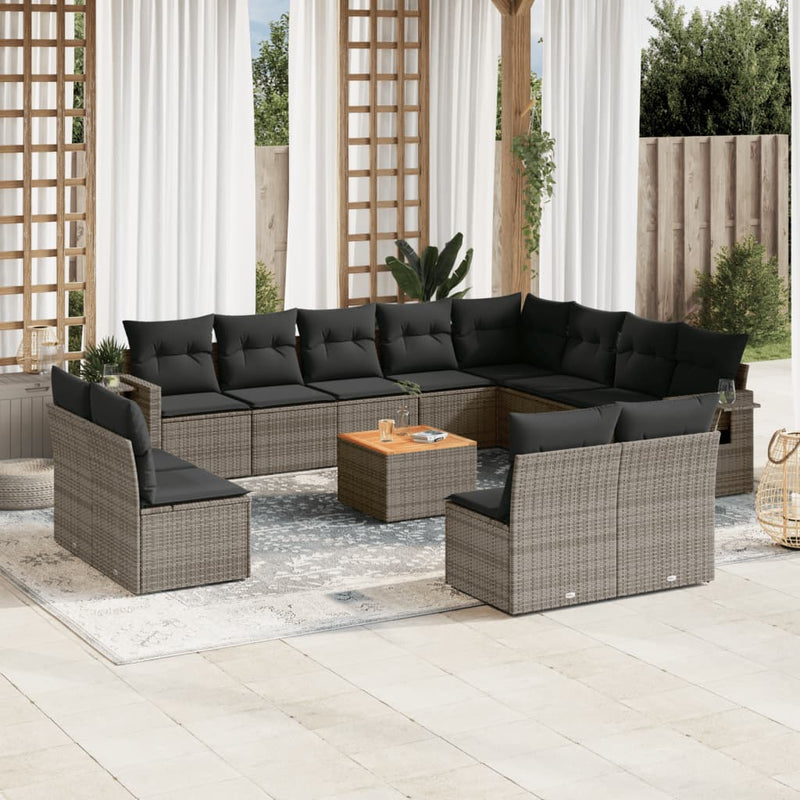 vidaXL 13 Piece Garden Sofa Set with Cushions Grey Poly Rattan