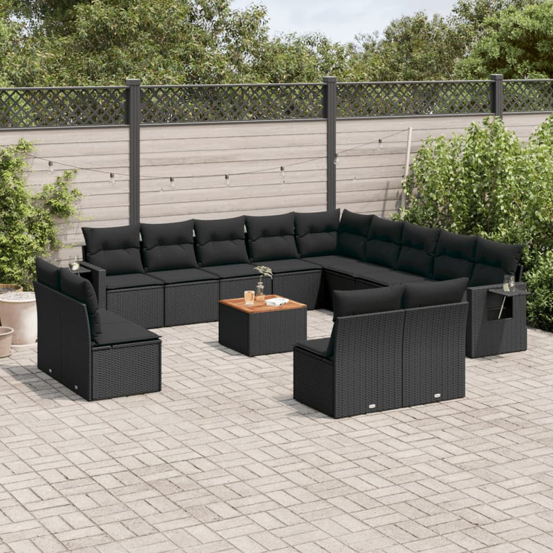 vidaXL 14 Piece Garden Sofa Set with Cushions Black Poly Rattan