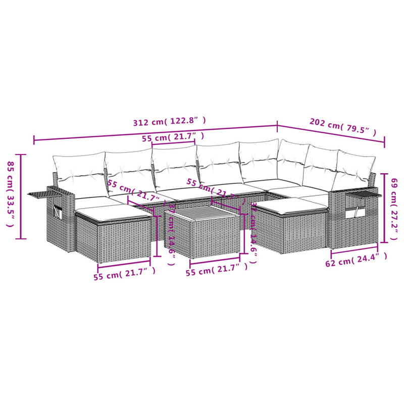 vidaXL 10 Piece Garden Sofa Set with Cushions Black Poly Rattan