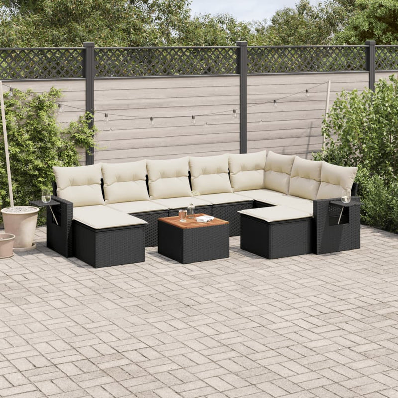 vidaXL 10 Piece Garden Sofa Set with Cushions Black Poly Rattan