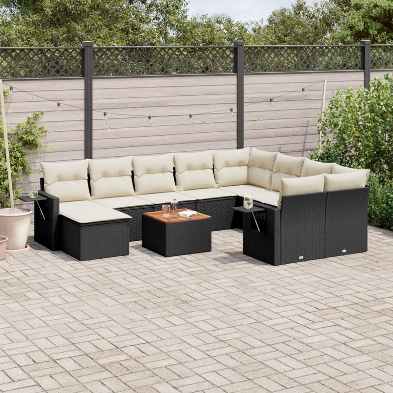 vidaXL 11 Piece Garden Sofa Set with Cushions Black Poly Rattan