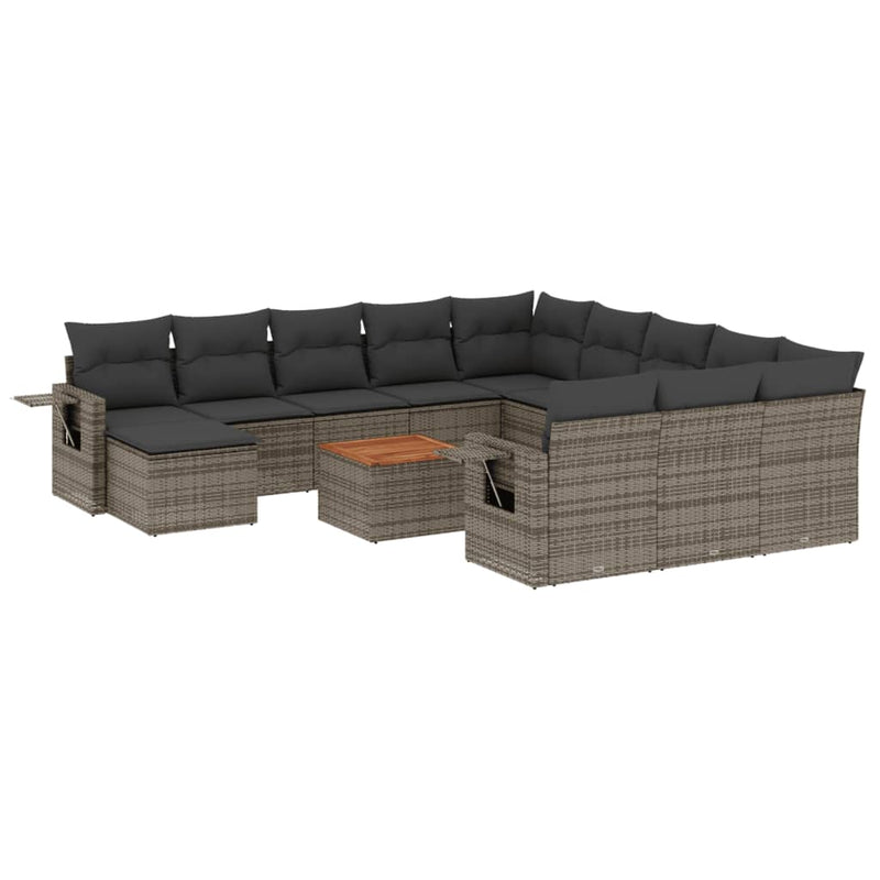 13 Piece Garden Sofa Set with Cushions Grey Poly Rattan