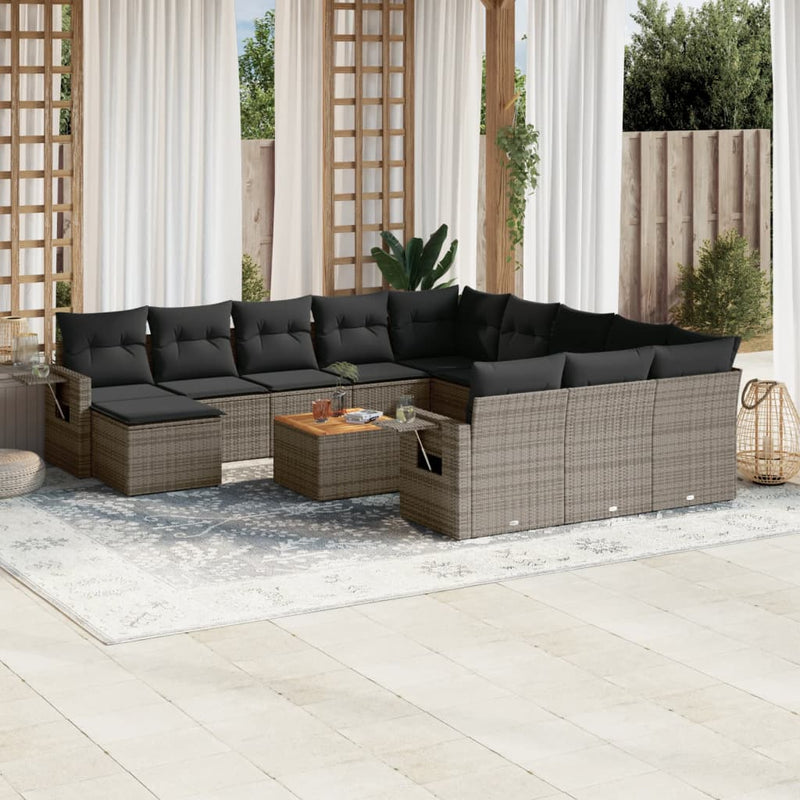 vidaXL 13 Piece Garden Sofa Set with Cushions Grey Poly Rattan