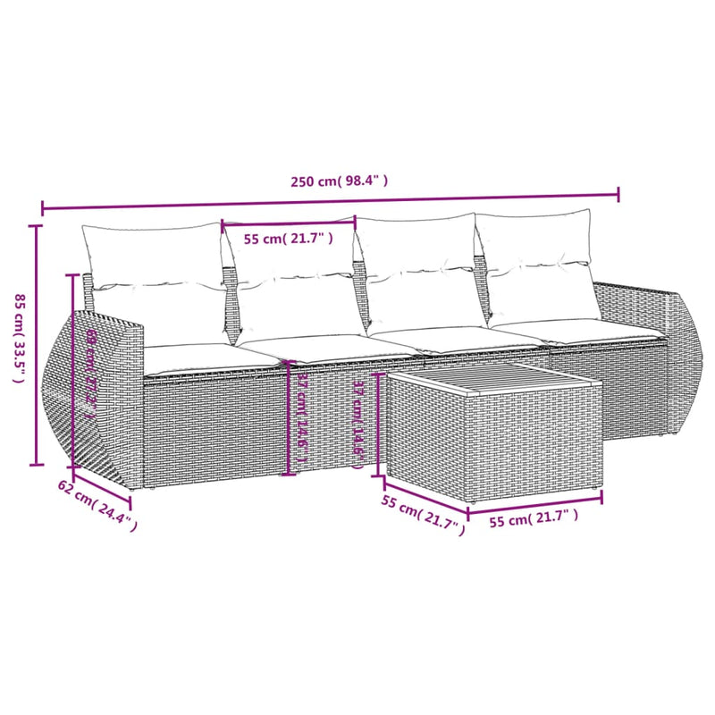 vidaXL 5 Piece Garden Sofa Set with Cushions Grey Poly Rattan