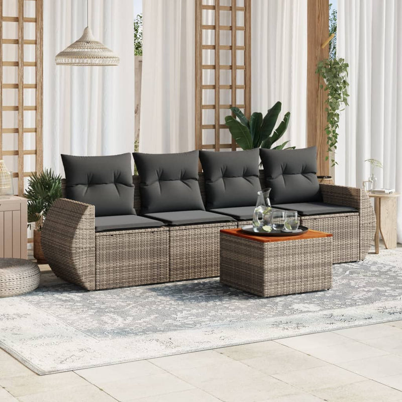 vidaXL 5 Piece Garden Sofa Set with Cushions Grey Poly Rattan