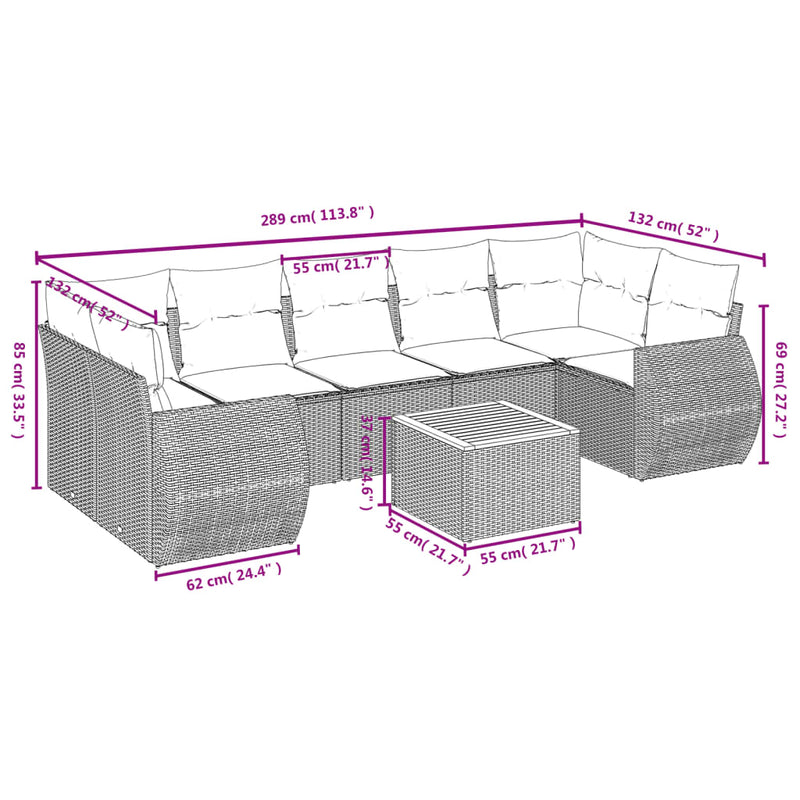 vidaXL 8 Piece Garden Sofa Set with Cushions Grey Poly Rattan
