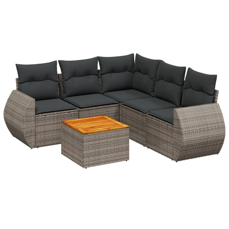 vidaXL 6 Piece Garden Sofa Set with Cushions Grey Poly Rattan