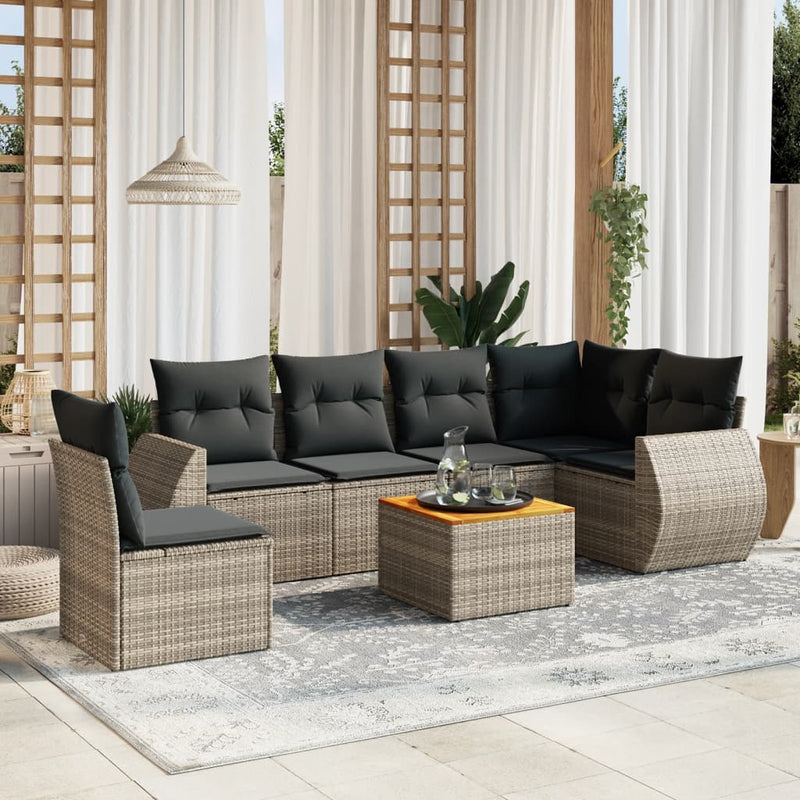 vidaXL 7 Piece Garden Sofa Set with Cushions Grey Poly Rattan