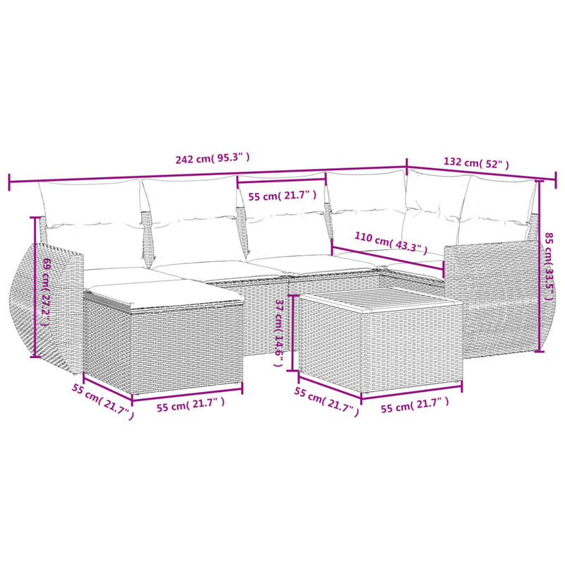 vidaXL 7 Piece Garden Sofa Set with Cushions Grey Poly Rattan