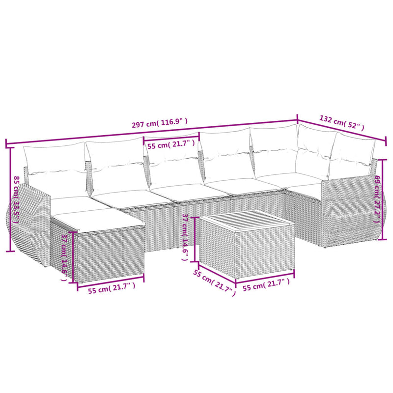 vidaXL 8 Piece Garden Sofa Set with Cushions Grey Poly Rattan