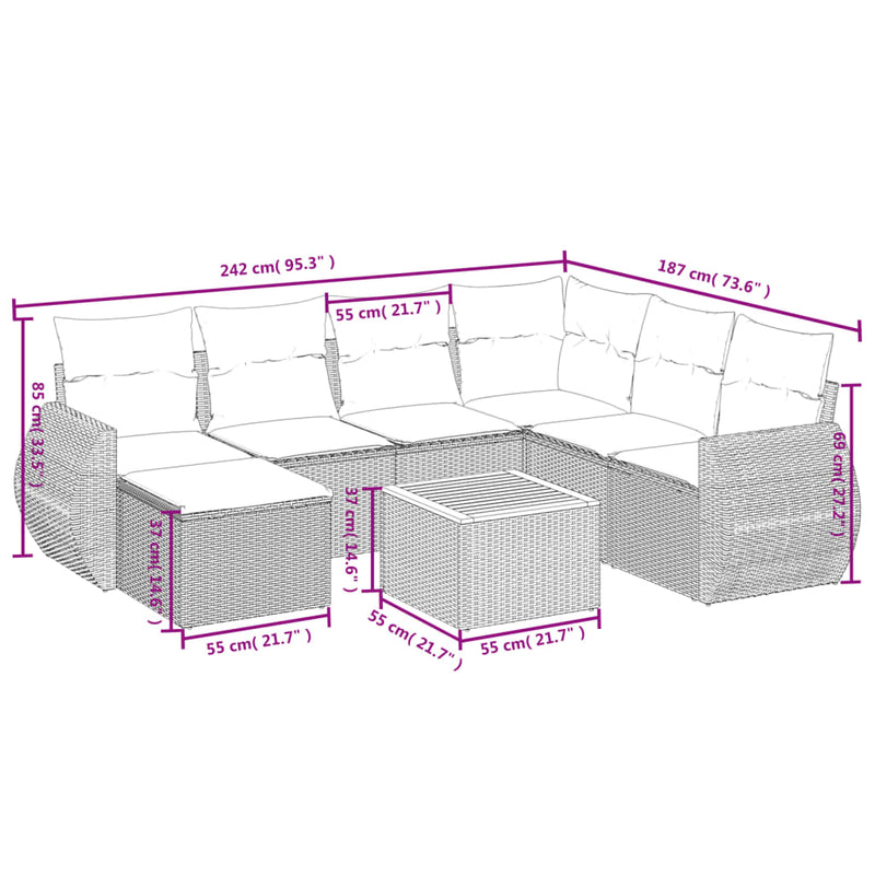 vidaXL 8 Piece Garden Sofa Set with Cushions Grey Poly Rattan