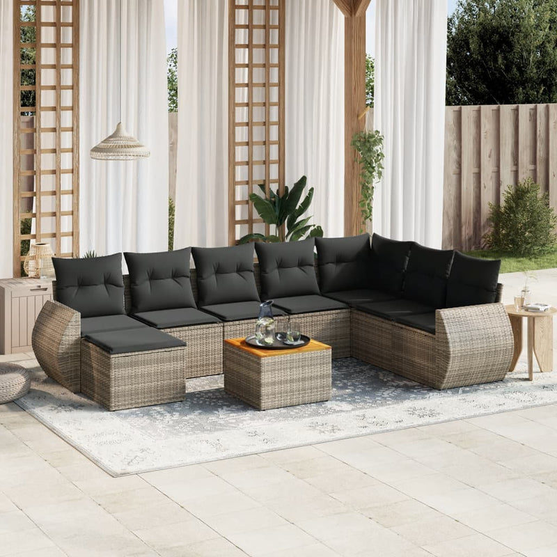 vidaXL 9 Piece Garden Sofa Set with Cushions Grey Poly Rattan