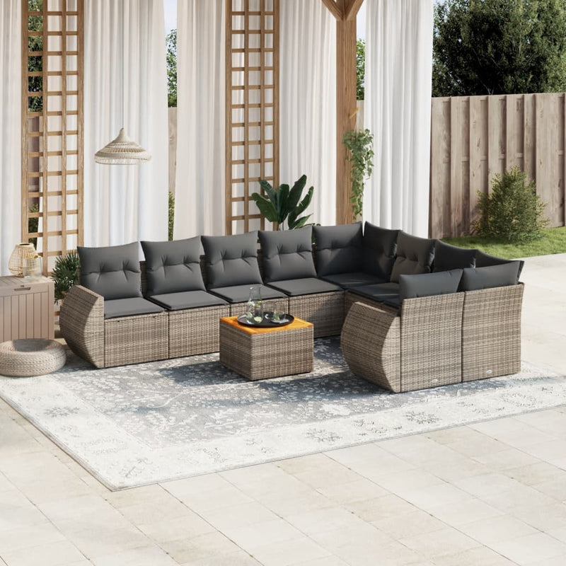 vidaXL 10 Piece Garden Sofa Set with Cushions Grey Poly Rattan