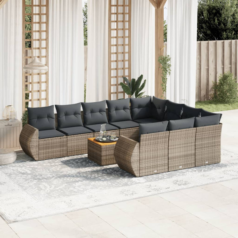 vidaXL 11 Piece Garden Sofa Set with Cushions Grey Poly Rattan